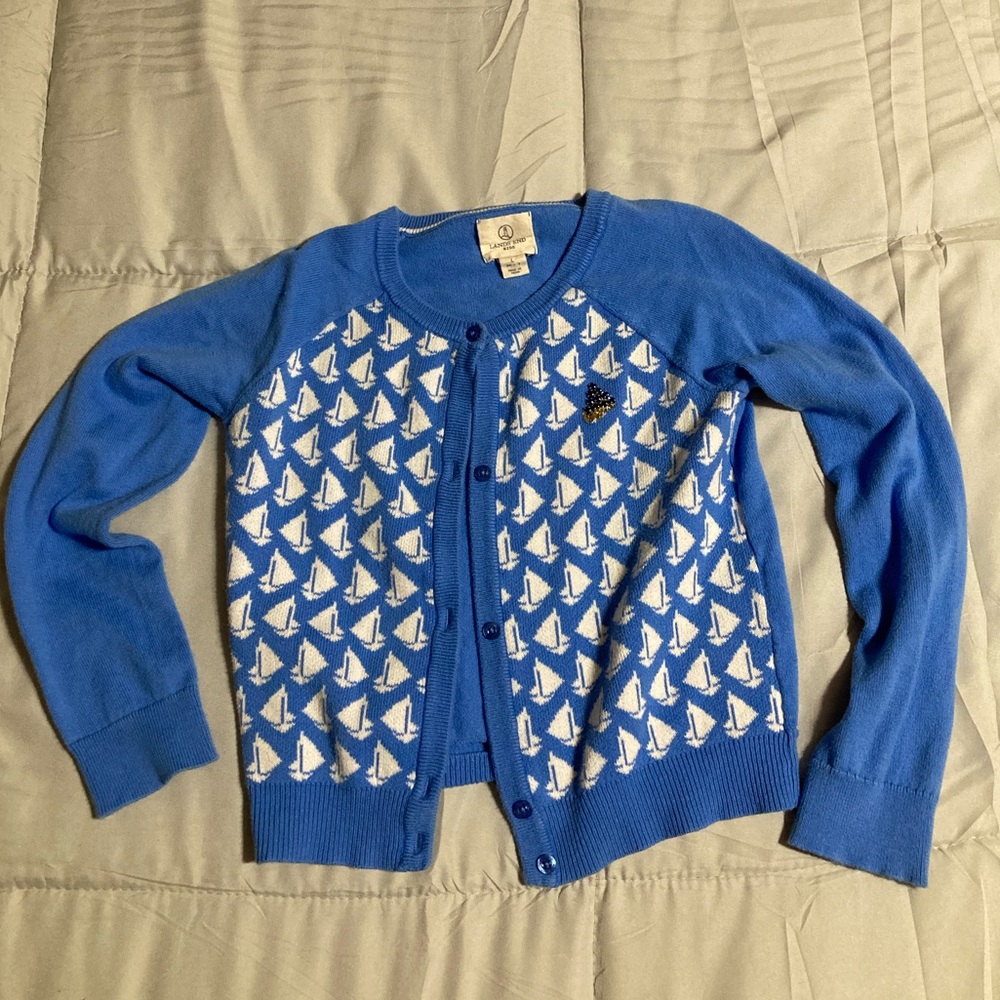 Lands End girls sail boat cardigan